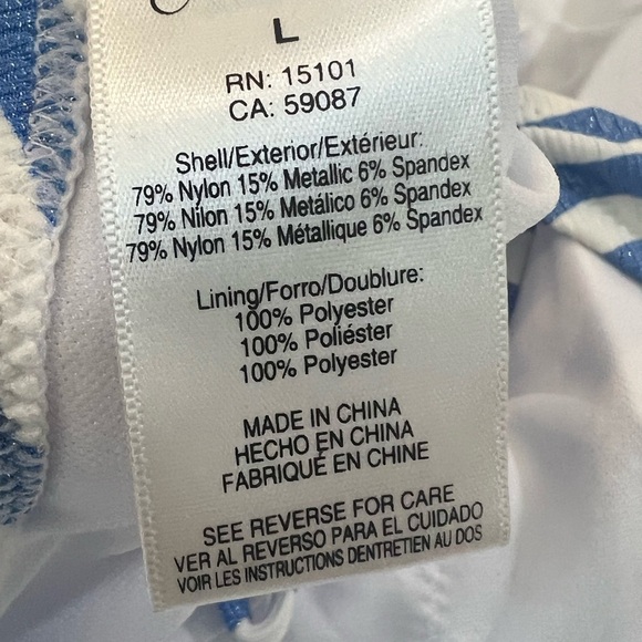 Jessica Simpson blue white metallic stripe lickety-split high neck halter swim - Picture 11 of 11